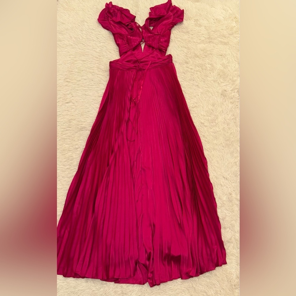 NEW Anthropologie Mac Duggal Pleated Flutter-Sleeve
Deep-V Lace-Up Gown Sz 10 - Picture 4 of 6